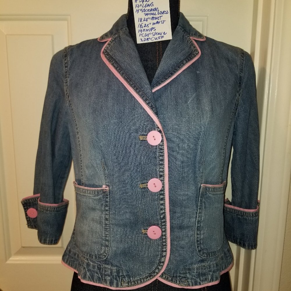#372 NWOT Sigrid Olson Denim Hot Pink Trim/Butttons Jacket 2P